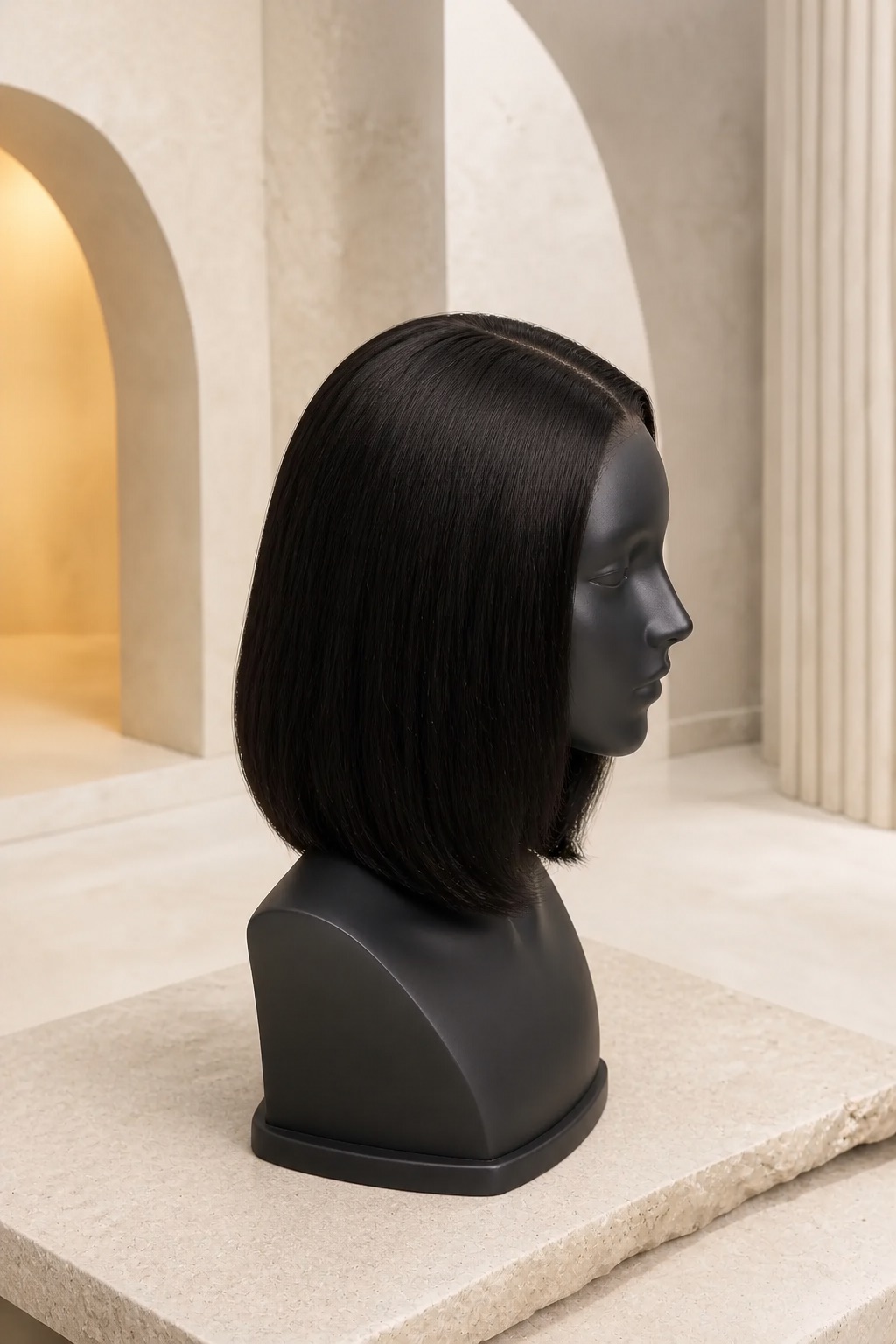 AI-assisted strict side development view of a natural-black closure wig direction
